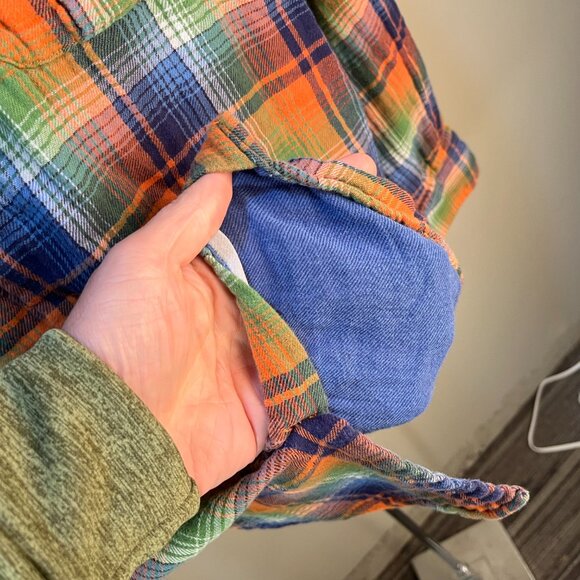 Peter Millar Men's orange, blue and green plaid Mountainside Flannel Large L EUC - Picture 4 of 6